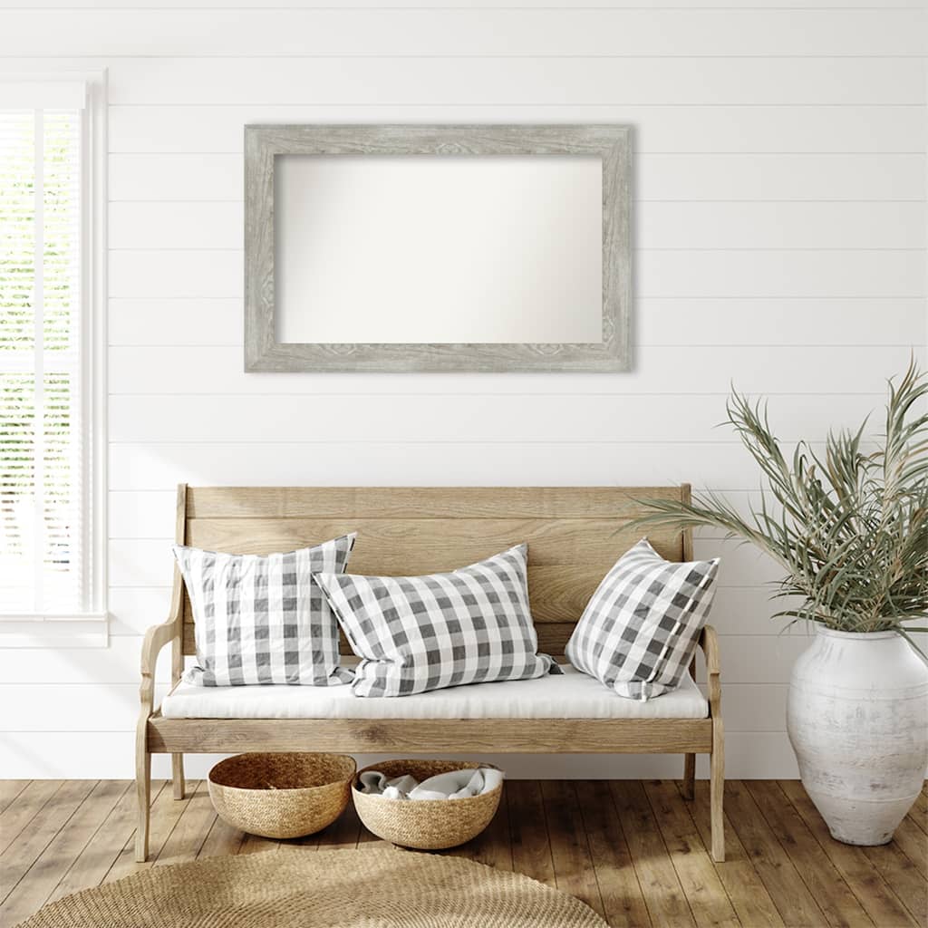 Dove Greywash Framed Non-Beveled Custom Wall Mirror, Bathroom Vanity Mirror