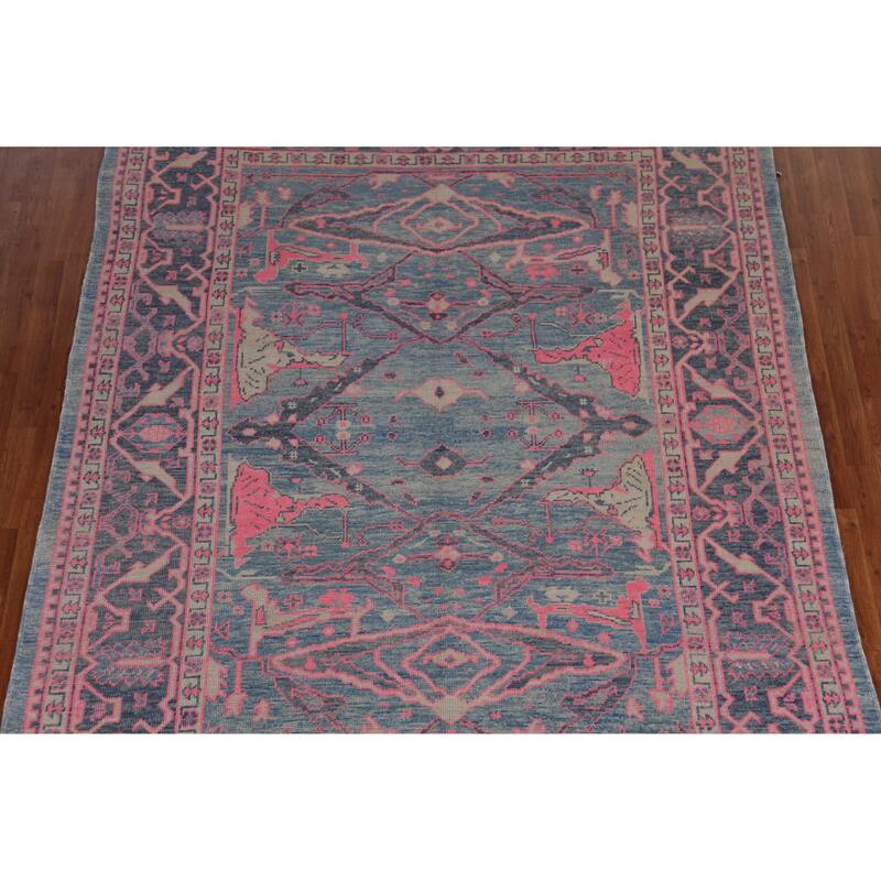 Hand Knotted Oriental 100% Wool Carpet Transitional All-Over Navy Blue & Blues Oushak Area Rug - 10' 3'' X 7' 9''