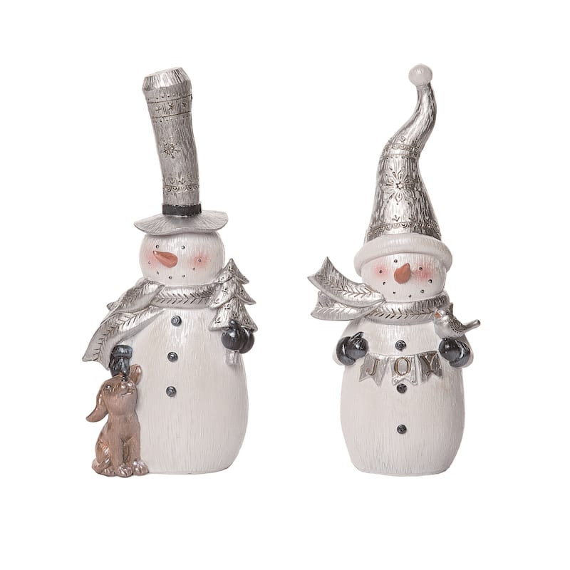 Transpac Small Resin Metallic Snowman Figurine Set of 2 Christmas Home Decorations