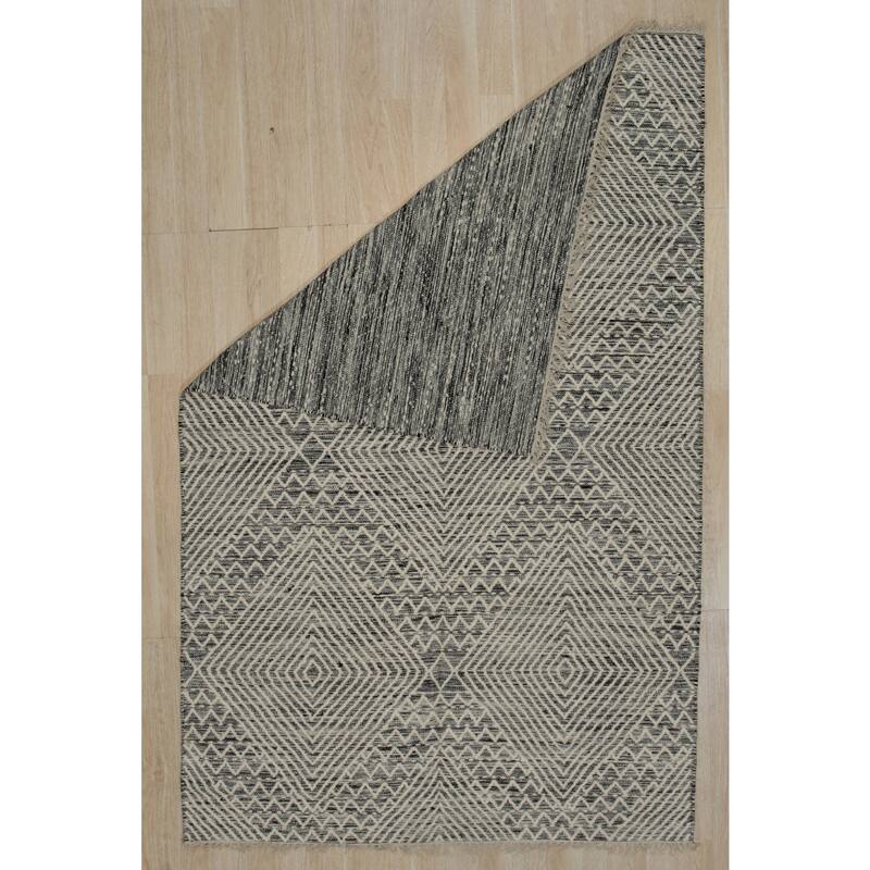 Black Handwoven Wool Contemporary Kilim Rug 4' x 6' - Flat Weave Durable Stain Resistant Pile-Less - N/A