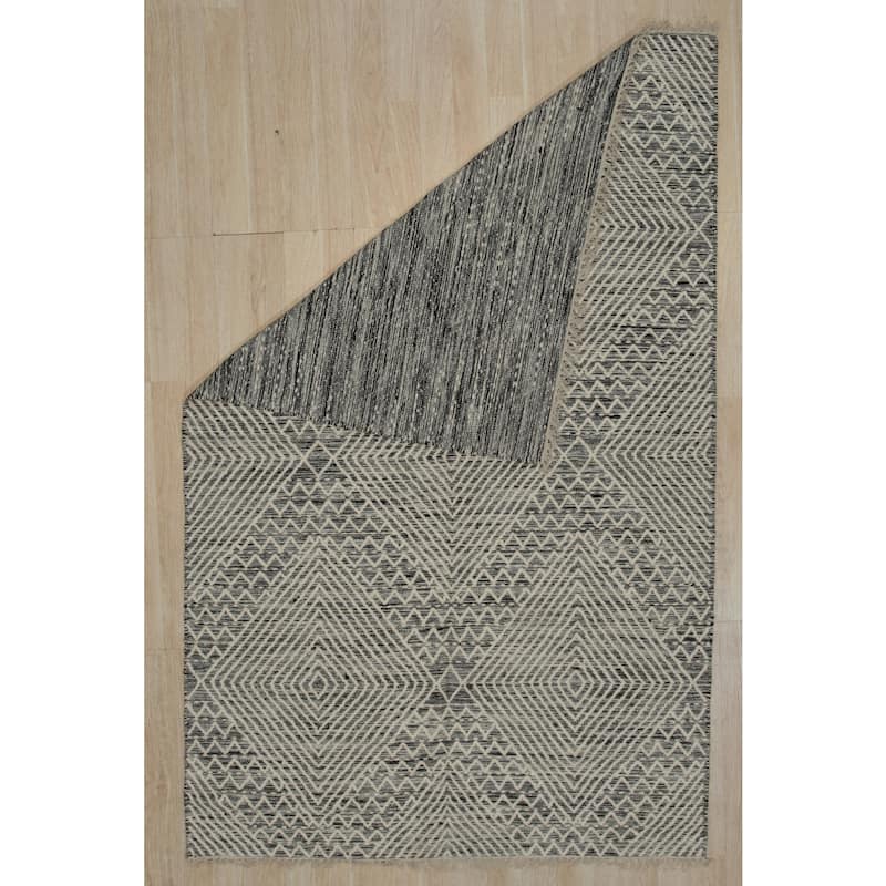 Black Handwoven Wool Contemporary Kilim Rug 5' x 8' - Flat Weave Durable Stain Resistant Pile-Less - N/A