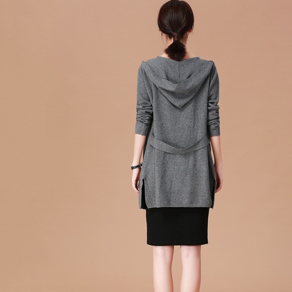 2019 Women's Spring New Long Hooded Knit Cardigan. Opens flyout.