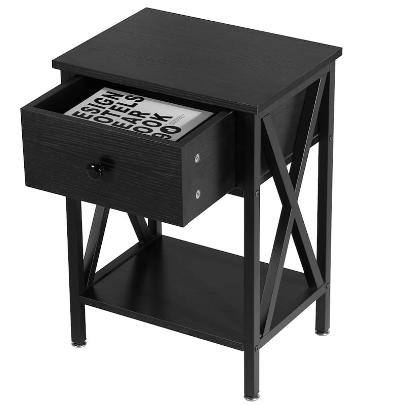 VECELO Modern Nightstand/End Table with Drawer and Open Shelf