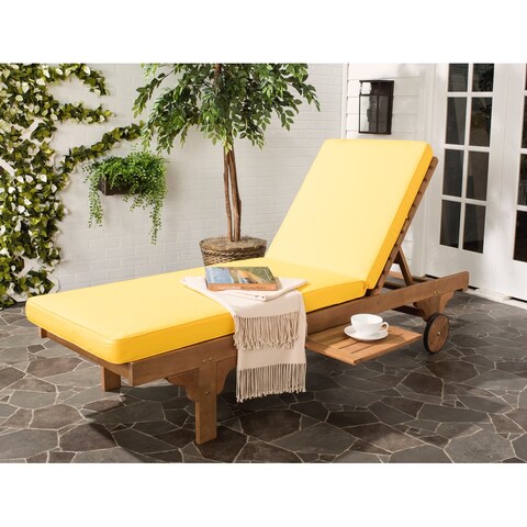SAFAVIEH Outdoor Living Newport Brown/ Yellow Cart-Wheel Adjustable Chaise Lounge Chair