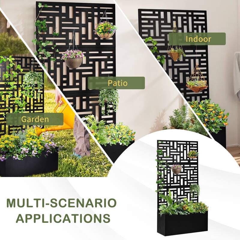 2-in-1 Black Metal Garden Planter Box with Trellis for Climbing Plants Flowers Vegetables or Patio - (35.8 x 16.1 x 70.5) in