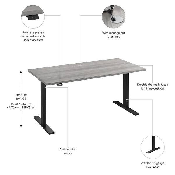 dimension image slide 10 of 22, Bush Business Furniture Move 60 Series 60x30 Adjustable Standing Desk