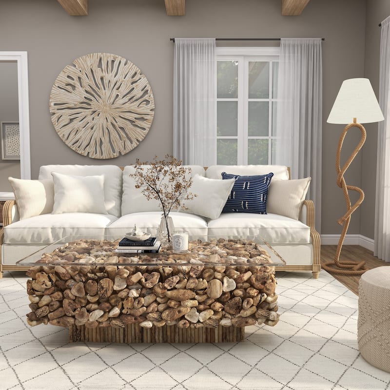 Brown Jute Rope Twisted Rope Room Floor or Table Lamp with Cream Linen Shade