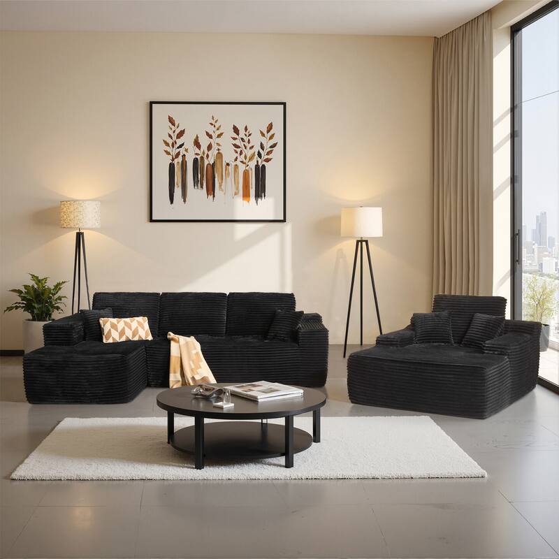 ​​OVIOS Modern Minimalist No-Assembly Living Room Set​ - LefePlush-Black