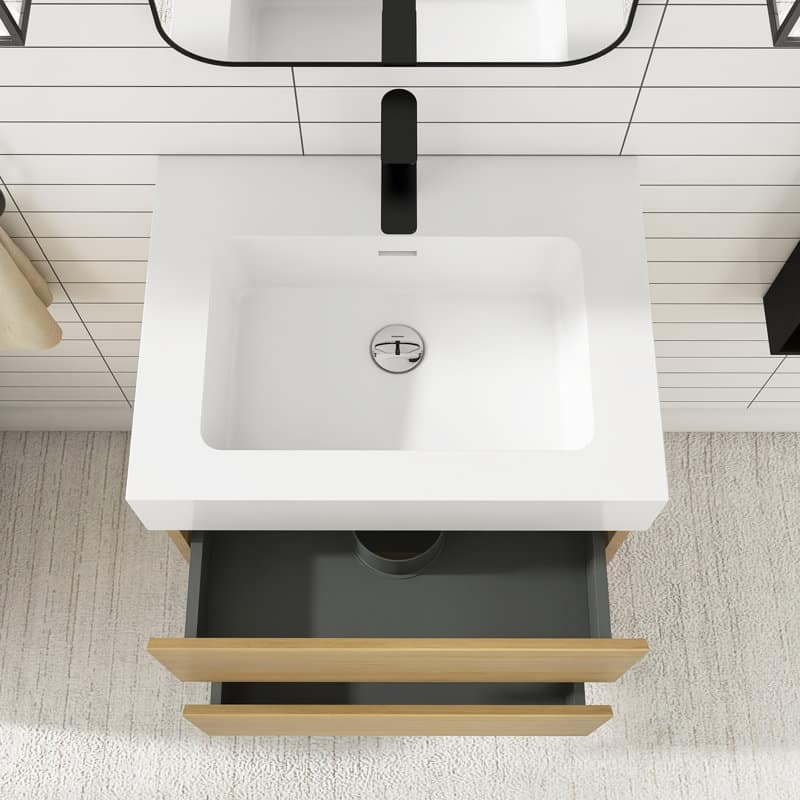 24/30/36 inch Wall-Mounted Bathroom Vanity Set in Oak with Integrated Resin Sink
