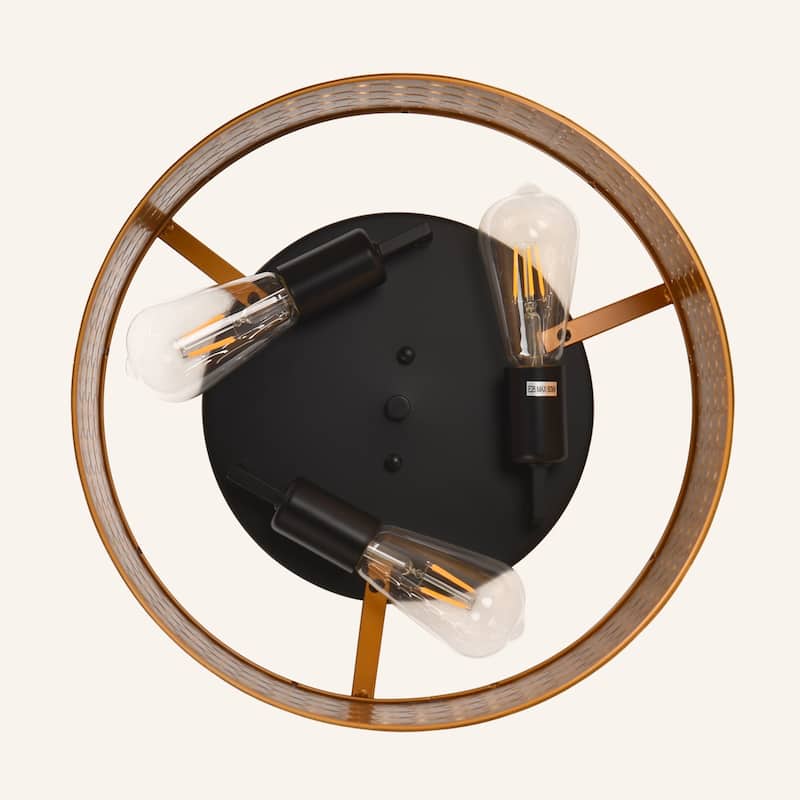 Modern Metal Circle 3-Light Dimmable Flush Mount Ceiling Light for Living Room & Bedroom - Matte Black