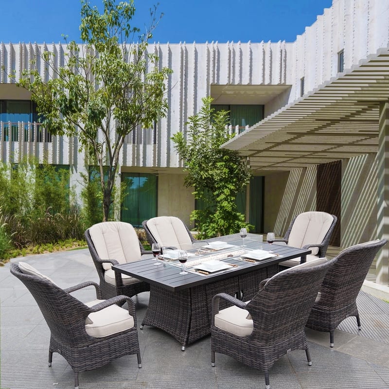 7-Piece Patio Dining Sets with Aluminium Fire Pit Table