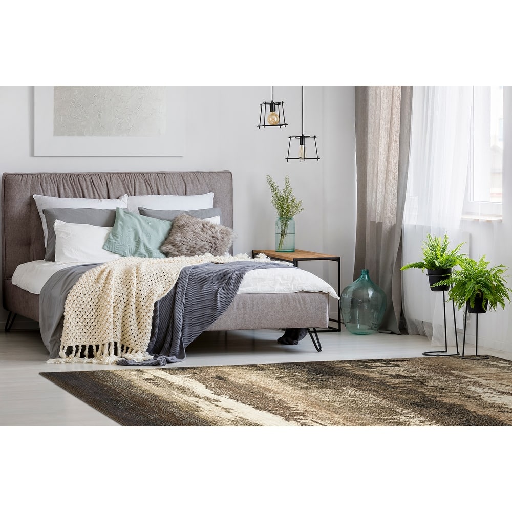 Maya Collection Brown Power Loomed Indoor Area Rug