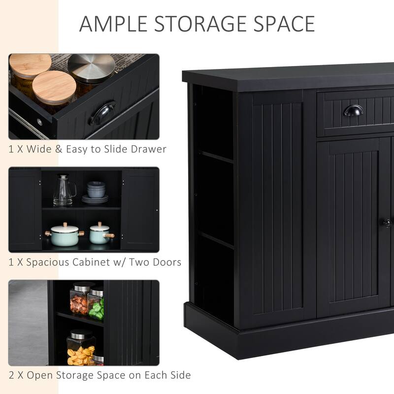HOMCOM Fluted-Style Wooden Kitchen Island, Storage Cabinet with Drawer, Open Shelving, and Interior Shelving for Dining Room