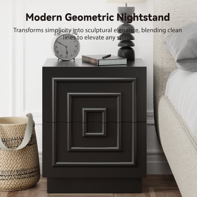 COZAYH Sculptural Mid-Century Modern Dresser & Nightstand with Geometric Square Pattern, Contemporary Chest and Bedside Table