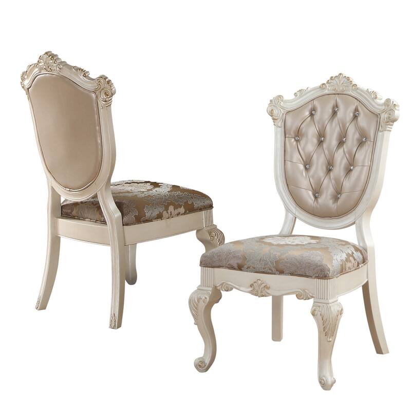 HomeRoots Set of Two Tufted Rose Gold and Pearl Upholstered Faux Leather And Solid Wood Dining Side Chairs