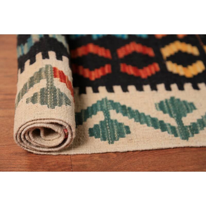 Kilim Oriental Area Rug Hand-Woven Wool Carpet - 9'10"x 13'0"