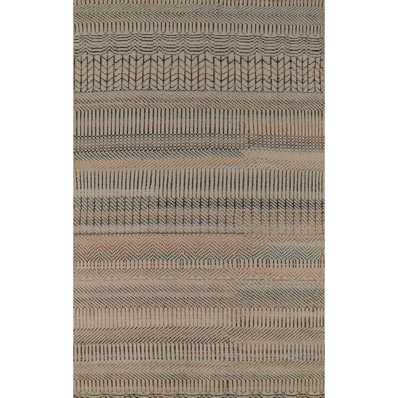 All-Over Geometric Moroccan Oriental Area Rug Handmade Wool Carpet - 4'10" x 7'11"