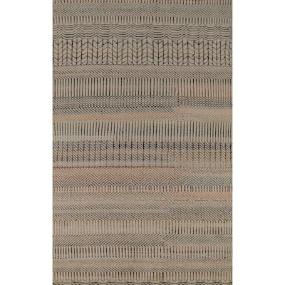 All-Over Geometric Moroccan Oriental Area Rug Handmade Wool Carpet - 4'10" x 7'11"