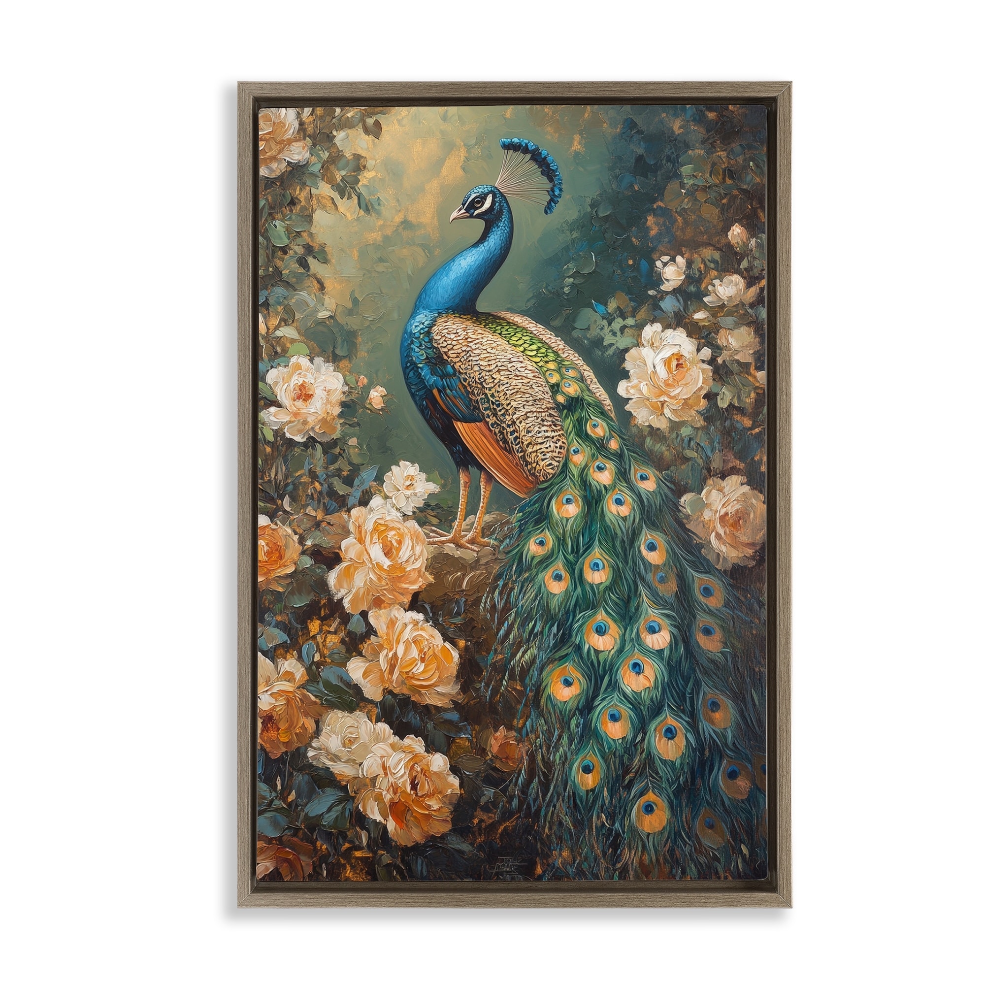 Stupell Blue Morris Inspired Peacock Framed Floater Canvas Wall Art Design By Petal Prints Design