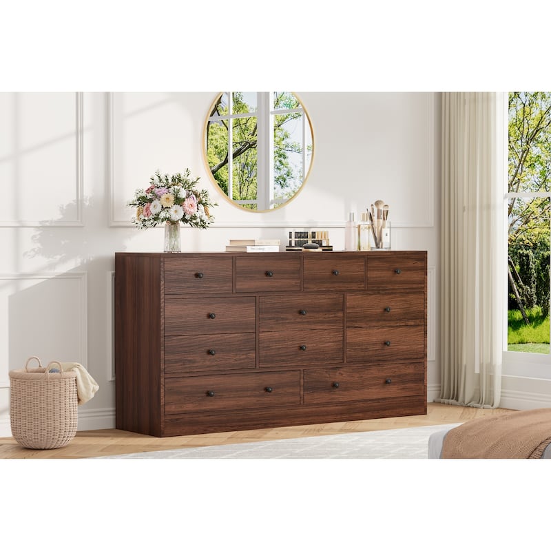 Dresser for Bedroom,12 Drawer Dressers & Chests of Drawers, Wood Storage Drawer Dresser with Power Outlet