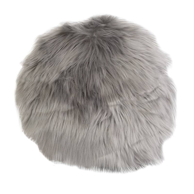 Edinburgh White Faux Fur Accent Pillow Cushion 16R - Light Gray