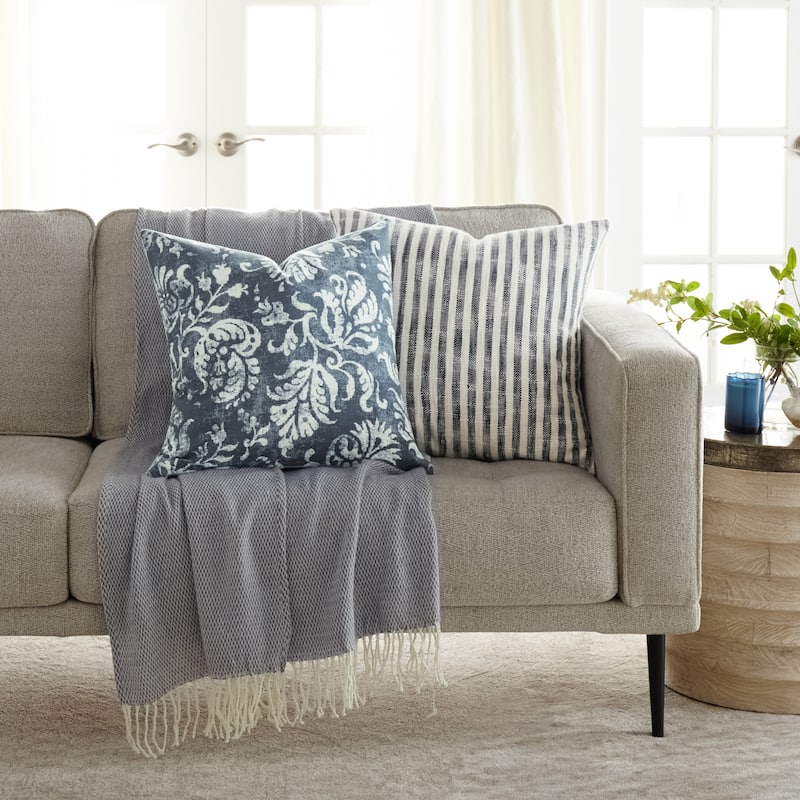 2-Pack Yarn-Dyed Patterns Decor Throw Pillows in Yarn-Dyed Bengal Stripe / Distressed Floral