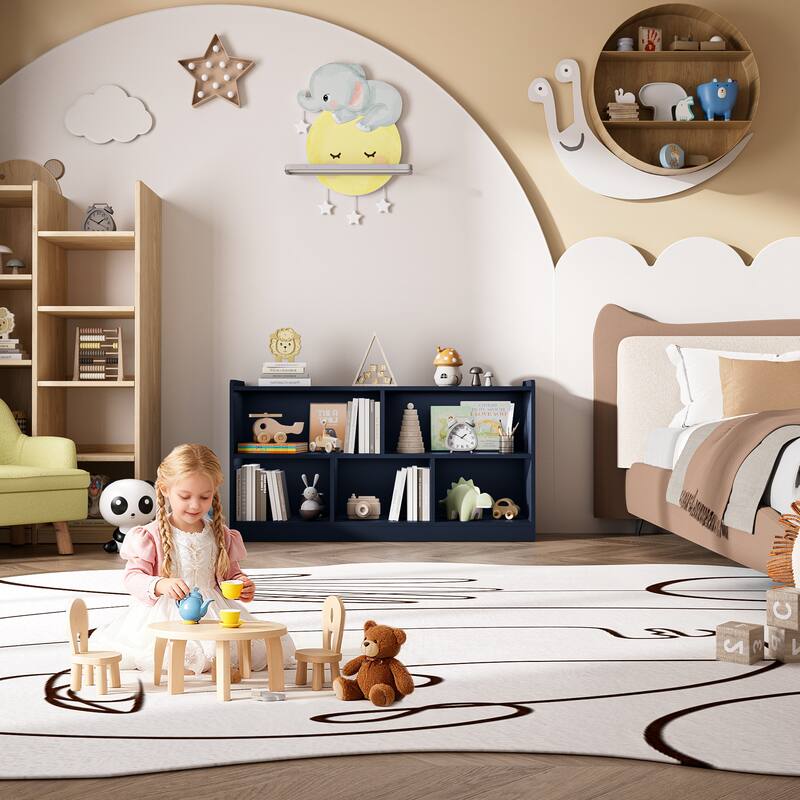 Wooden Storage Cabinet with 5 Sections, Montessori Kids Bookshelf and Toy Organizer for Nursery, Playroom & Classroom