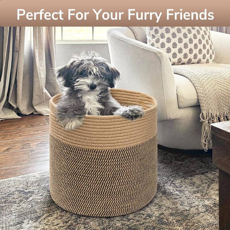 Large Cotton Rope Basket, Blanket Basket Living Room 15.8"x15.8"x13.8" Baby Toy Storage - 15.8"L x 15.8"W x 13.8"H