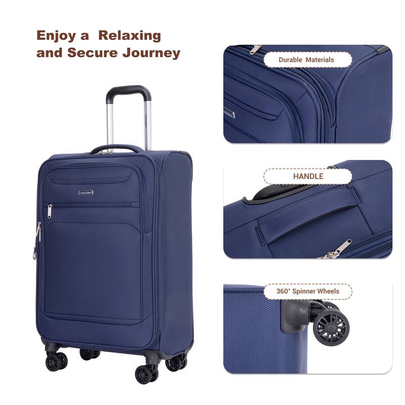 Durable 3-Piece Polyester Luggage Set (18" Carry-On, Travel Bag, Toiletry Bag) with 360° Spinner Wheels
