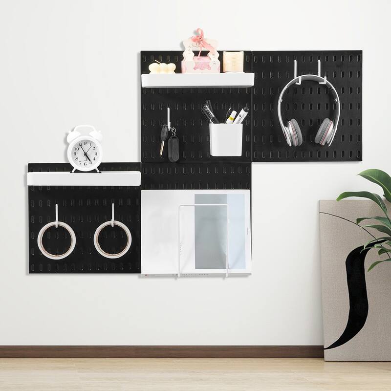 Black ABS Pegboard Wall Organizer with Modular Design - 11" L x 0.47" W x 11" H