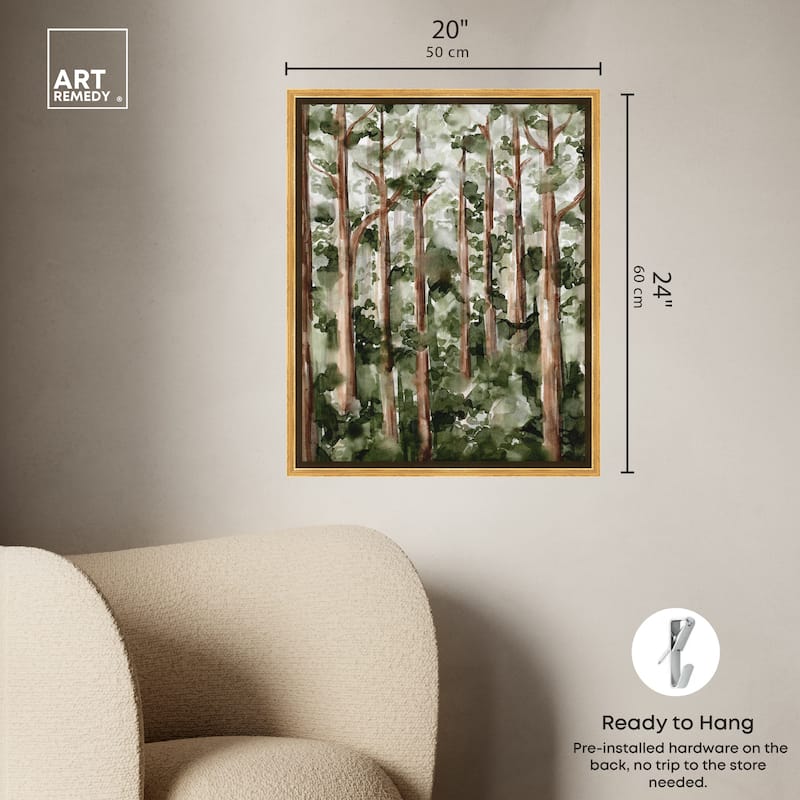 Art Remedy Wildy Forest Framed Landscape 1 Piece Canvas Wall Art Watercolor Style