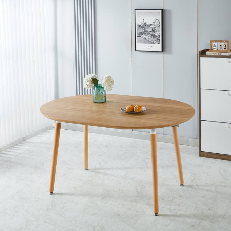 Extensible Oval Dining Table for 4-6 Person, Multi-functional Office Dining Table, Kitchen Table with MDF Top & Metal legs