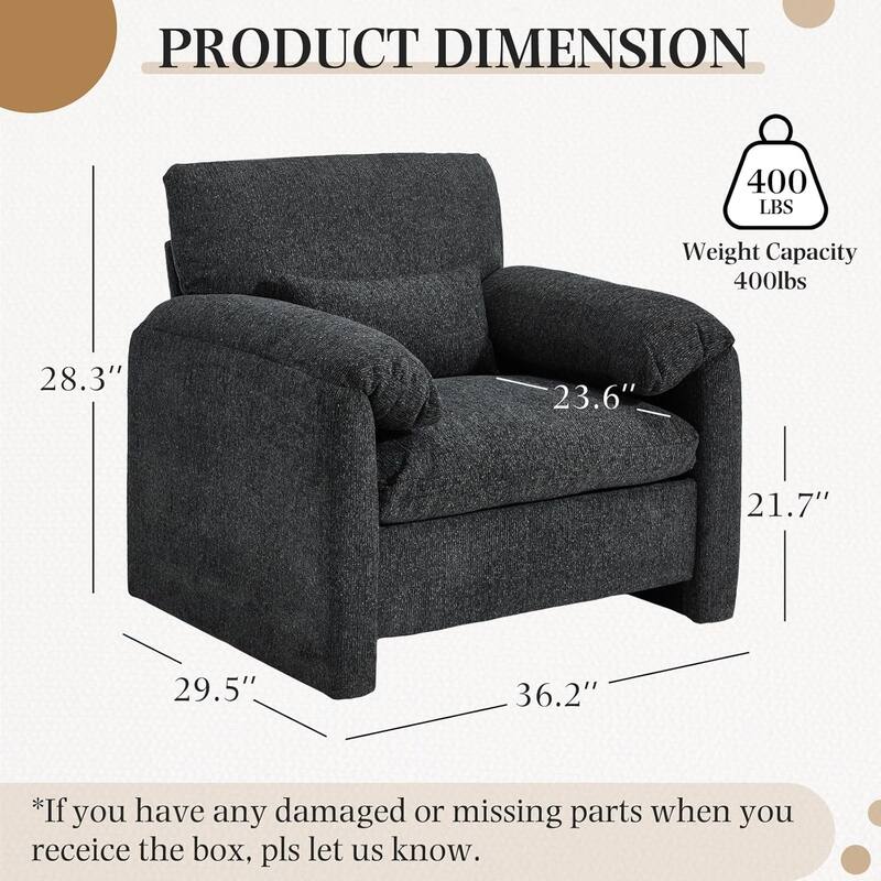 AECOJOY Oversized Armchair, Mid Century Accent Chair, Comfy Upholstered Single Sofa, Extra Wide Reading Chairs for Living Room