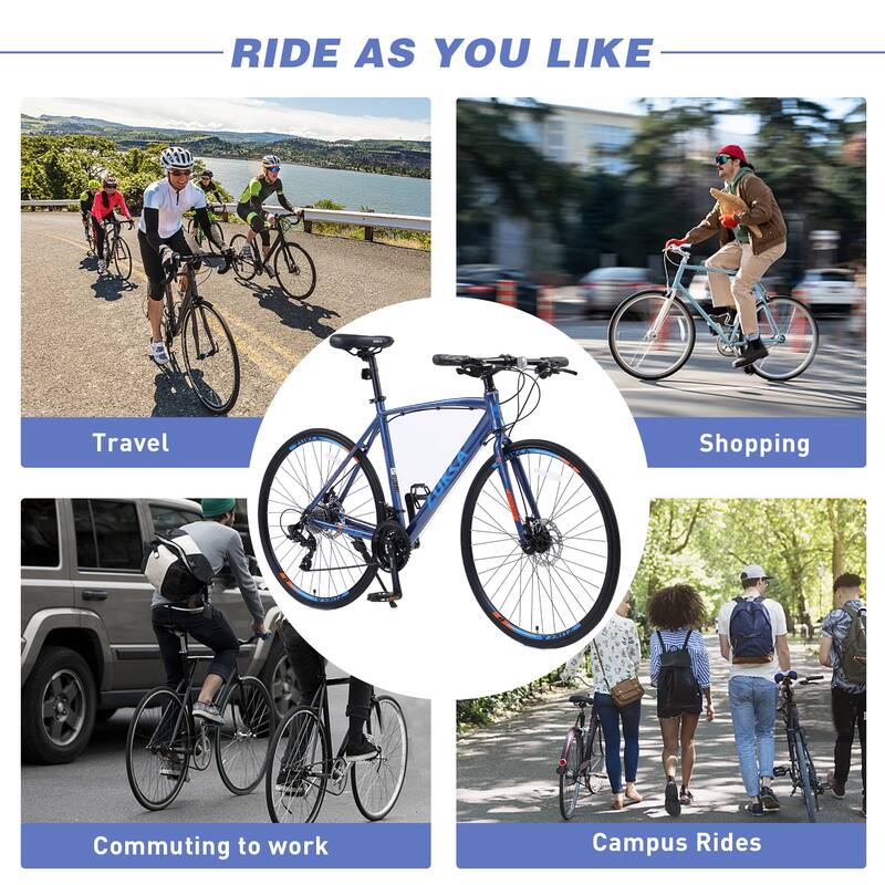 21 Inch Mountain Bike with Aluminum Frame, Road Cycling Bicycle with 24-Speed, Dual Disc Brake & Comfortable Saddle for Teens