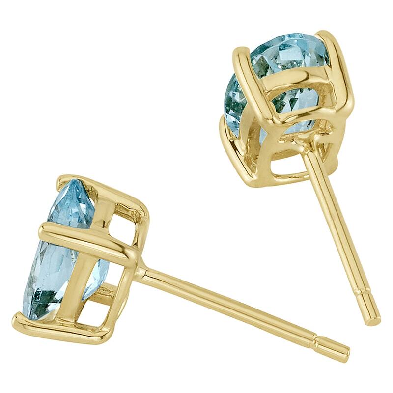 14k Yellow Gold Aquamarine Stud Earrings 1.26 ct Oval Shape