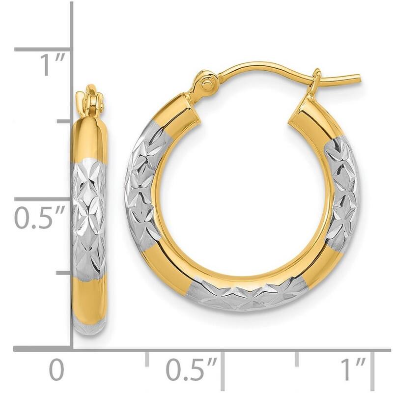 Curata 14k Yellow Gold Rhodium Sparkle Cut Hoop Earrings - 20x20mm
