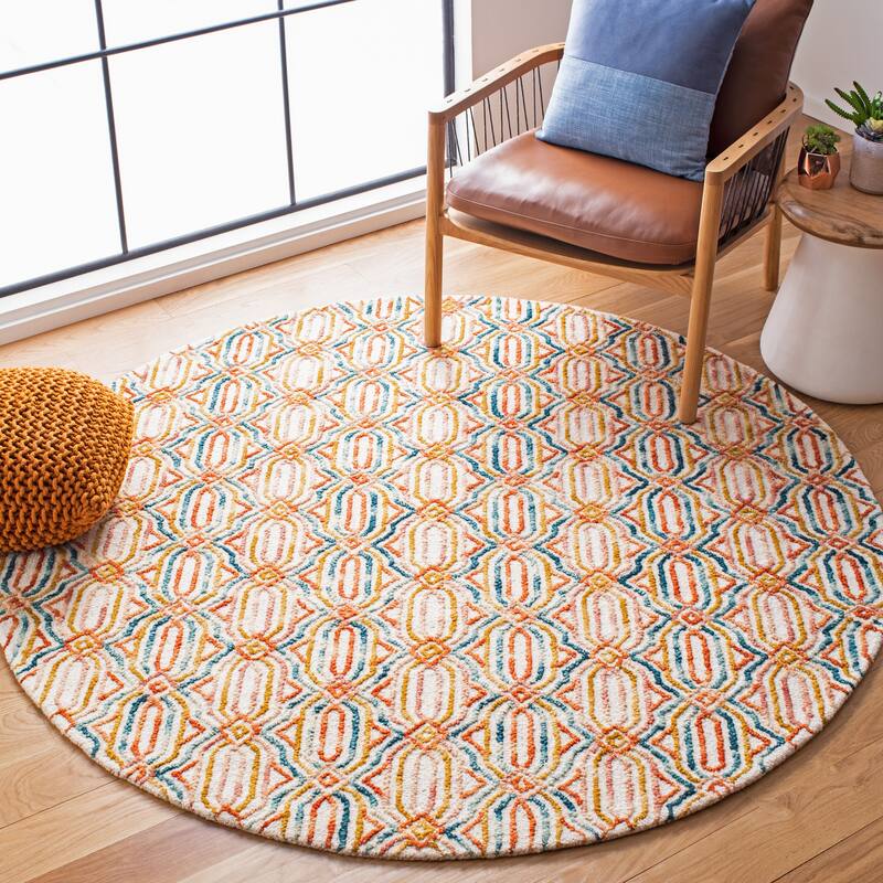 SAFAVIEH Handmade Trace Consuela Geometric Wool Rug - 6' Round - Ivory/Navy