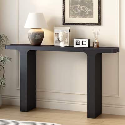 Minimalist Design Acacia Veneer Entryway Display Table, Hallway Rounded Corners Console Table, Elegant Sofa Table