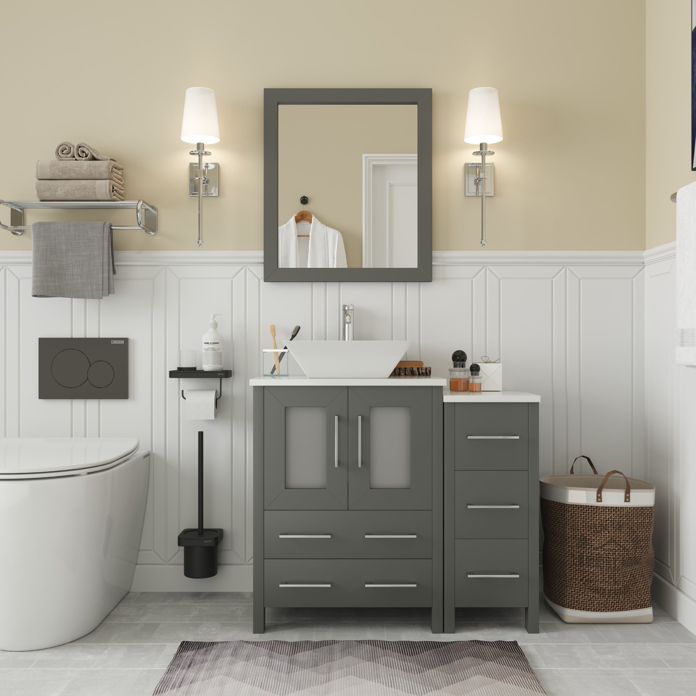 Vanity Art 24 in. W x 18.5 in. D x 34 in. H Single Sink Bathroom Vanity in Tan with Ceramic Top in White