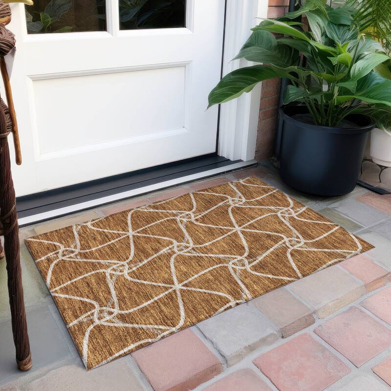 Machine Washable Indoor/ Outdoor Contemporary Links Chantille Rug - Paprika - 1'8" x 2'6"