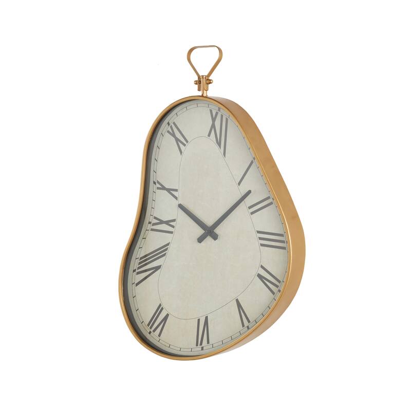Metal Wavy Decorative Wall Clock with Gold Frame and Black Accents - White - Roche River Decor - 3"W x 17"L x 25"H