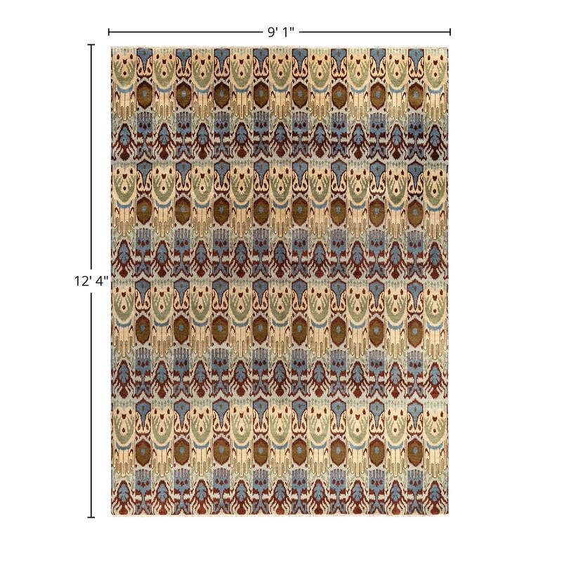 Ikat One-of-a-Kind Hand-Knotted Area Rug - Gray, 9' 1" x 12' 4" - 9' 1" x 12' 4"
