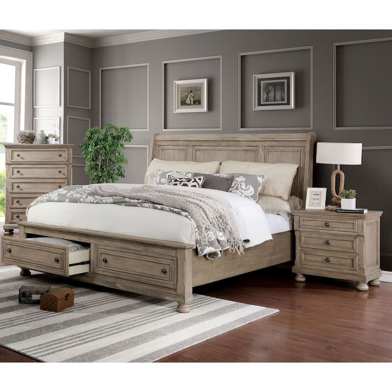 Nahkohe Transitional Grey Wood 3-Piece Storage Sleigh Bedroom Set with USB by Furniture of America - King