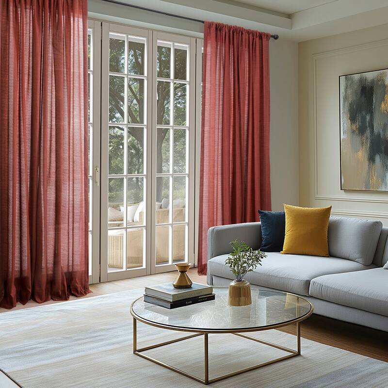 Exclusive Fabrics Rustic Linen Weave Light Filtering Curtains for Bedroom & Living Room Curtains - 2 Panel Drapes