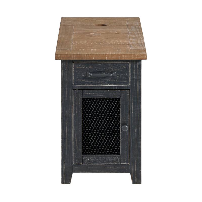 Rustic Solid Wood Chairside End Table with Hidden Charging Station