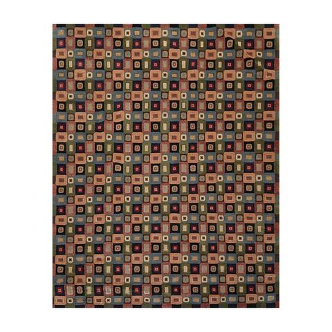 Hand Knotted Bottle Cap Blue,Green Wool and Silk Modern & Contemporary Oriental Area Rug (8x10) - 8' x 10'