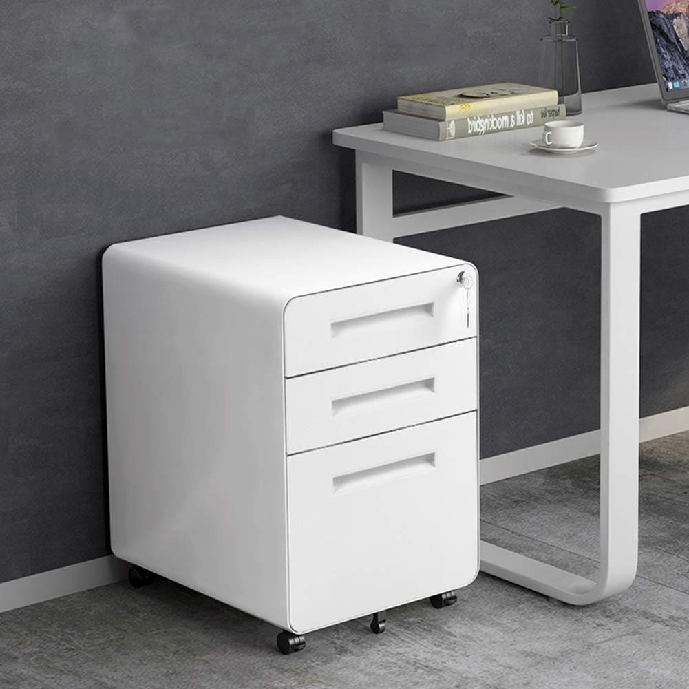 Contemporary White Metal 3 Drawer Vertical File Cabinet 