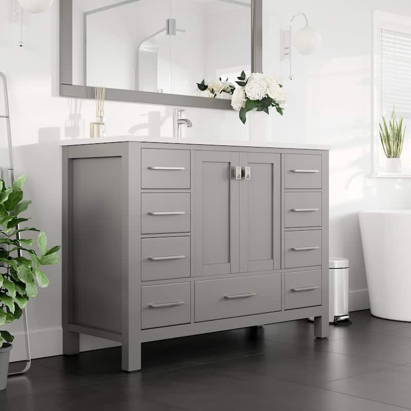 Eviva London 42"x18" Gray Transitional Vanity with White Carrara Quartz Top