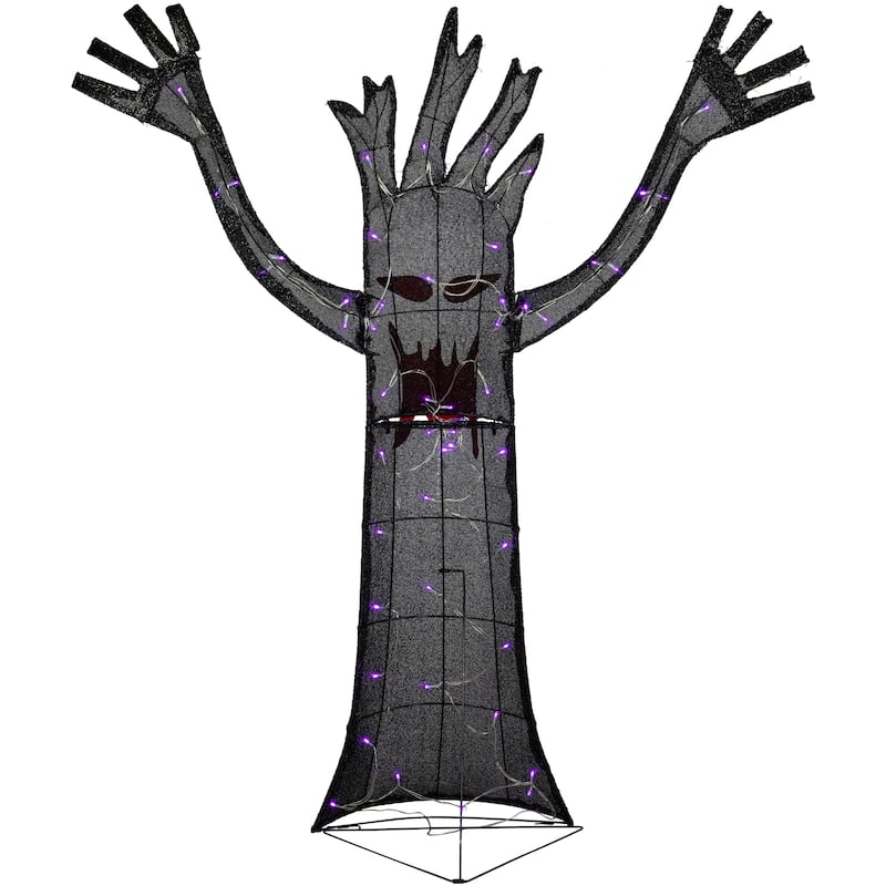 55" LED Black Terrifying Tree Outdoor Halloween Decor Purple Lights