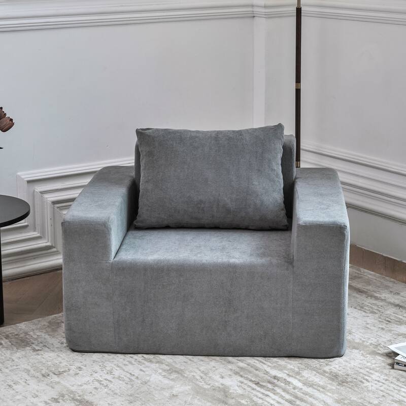 Sofa in a box Foam Sofa Couch with Pillow, Bean Bag Chairs for Adults Stuffed High-Density Foam, Large Bean Bag Single Sofa - Plain Grey